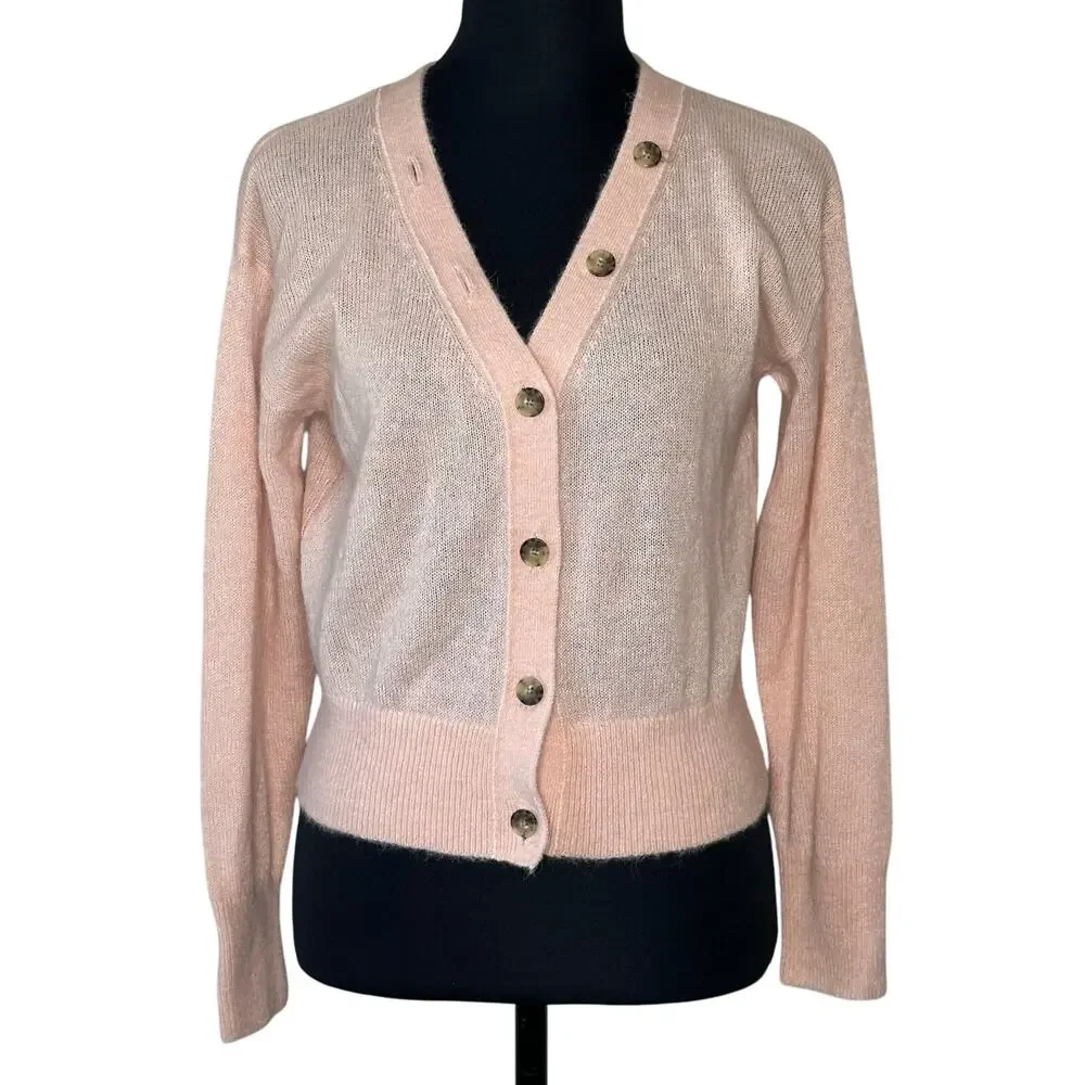 Madewell Alpaca V-Neck Cropped Cardigan Heather Pale Blush NU530 Size Small New